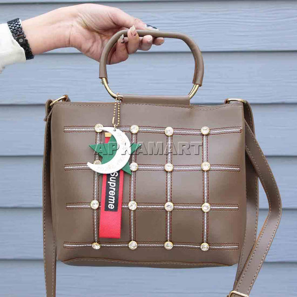 apkamart designer brown ladies handbag 9 inch